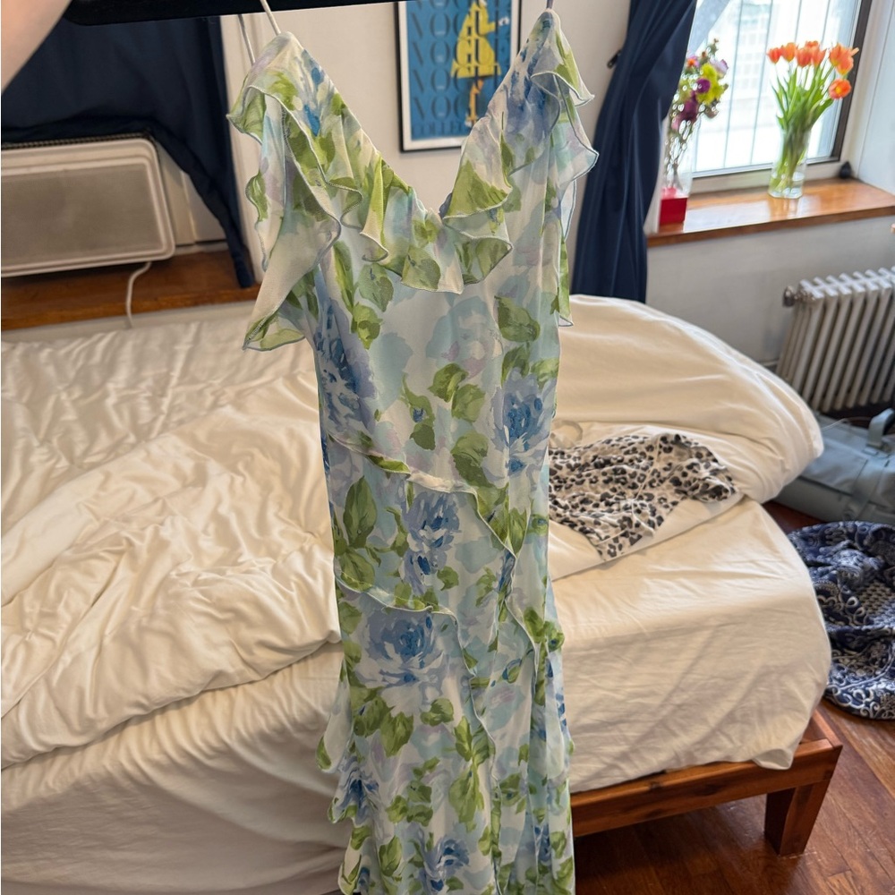 Mango Blue and Green Floral Maxi Dress